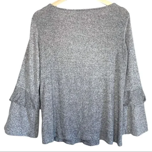 AGB Ruffled Bell Sleeve Ribbed Boat Neck Top - Picture 6 of 6